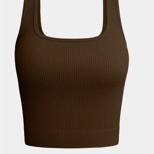 OQQ Brown Ribbed Crop Top New